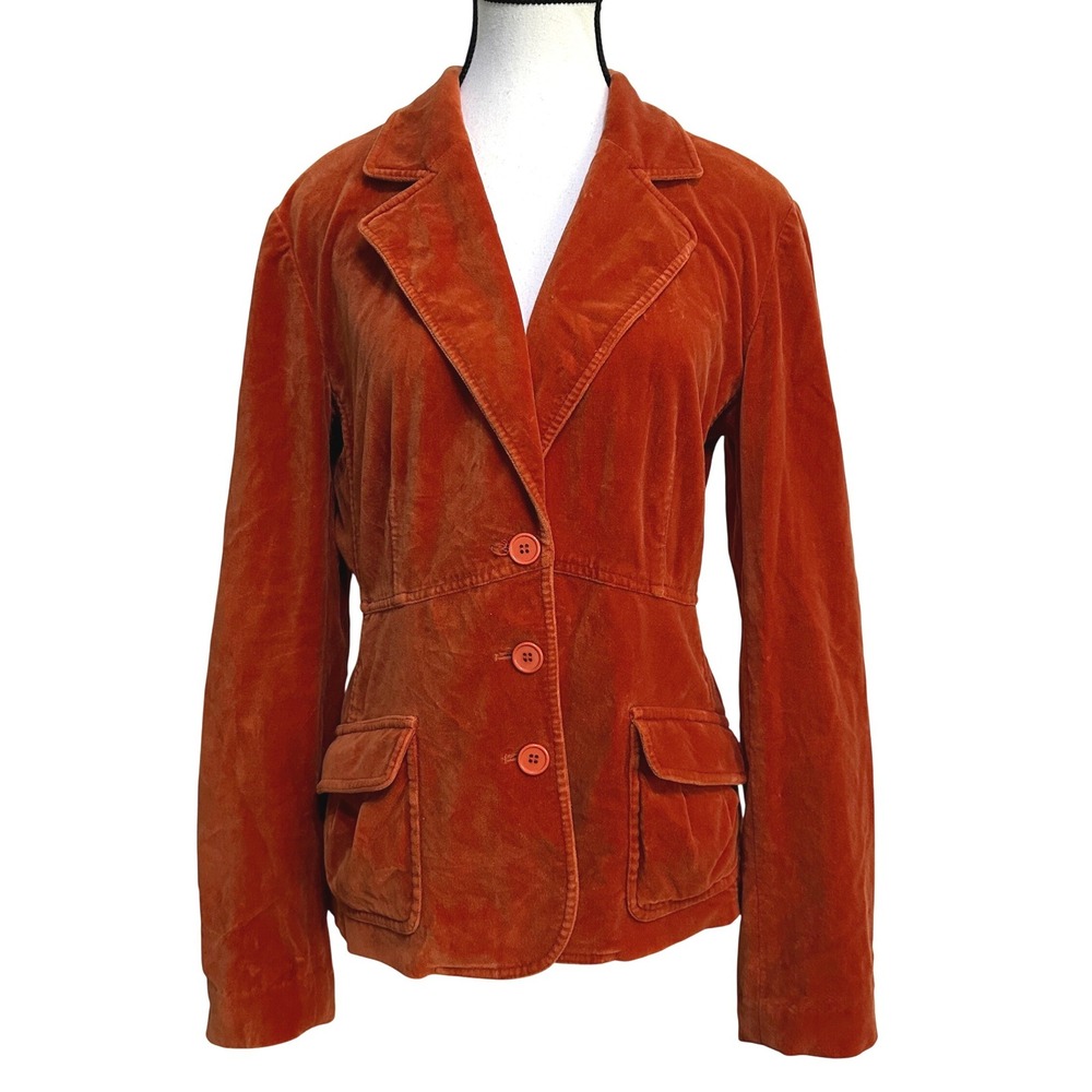 GANT Velvet Blazer Womens 8 Burnt Orange Rust Y2K Retro Dark Academia Preppy 70s